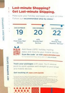 Holiday shipping deadlines and tracking information.