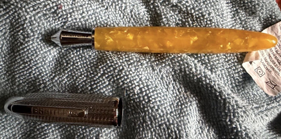 BREITLING SILVER CAP WITH TORTOISE SHELL YELLOW BARREL PEN