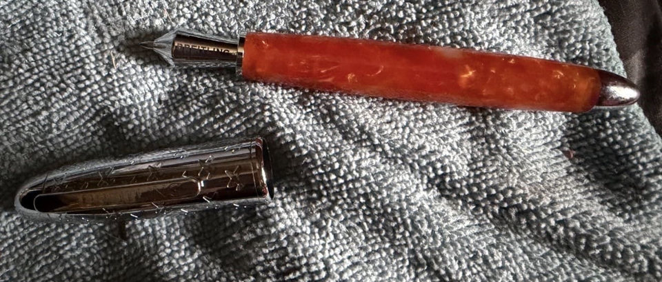 BREITLING SILVER CAP WITH TORTOISE SHELL ORANGE BARREL PEN